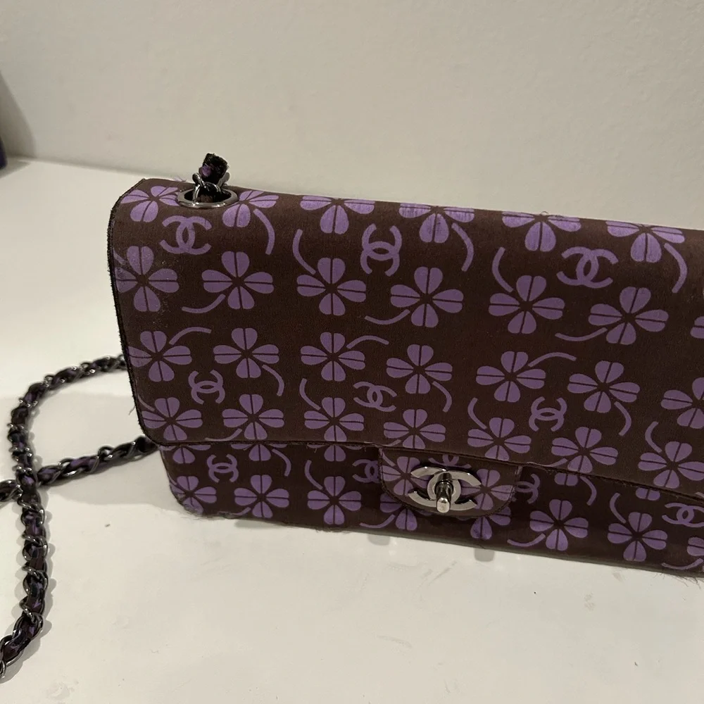 CHANEL Brown and Purple Floral CC Turnlock Crossbody Bag
